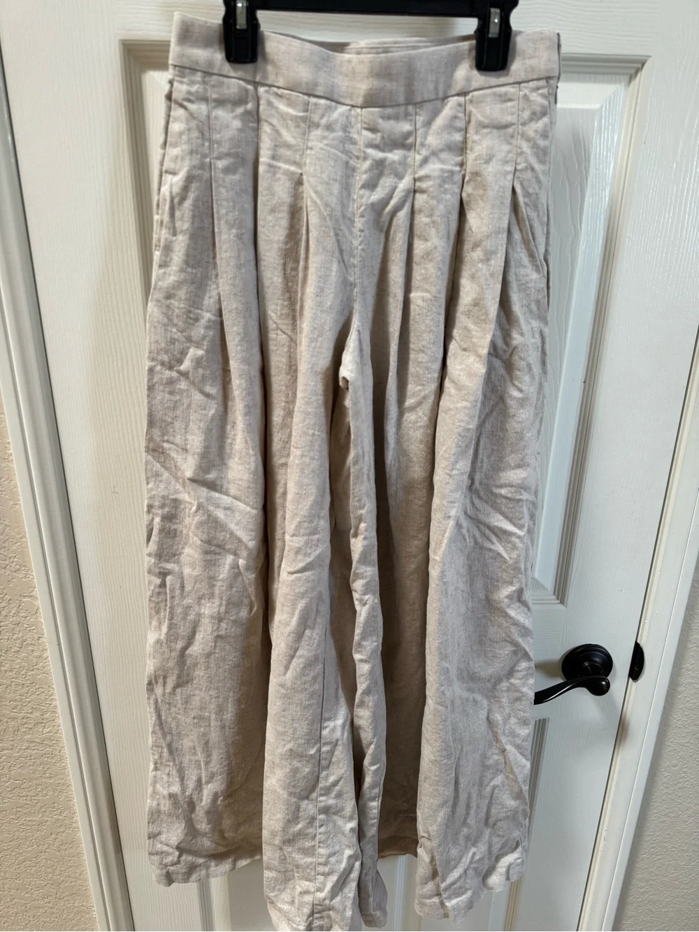 Banana Republic Cream Pleated Linen-Blend Wide leg pants